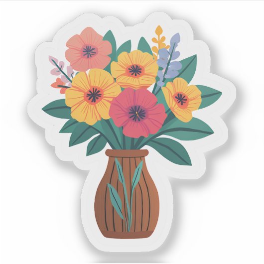 Bloemenboeketvaas | Spring Kleurrijke getrokken Bl Sticker (Voorkant)