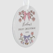 Bloemenbogen roze en Paarse baby's eerste kerst Ornament (voorkant)