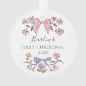 Bloemenbogen roze en Paarse baby's eerste kerst Ornament (voorkant)