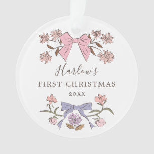 Bloemenbogen roze en Paarse baby's eerste kerst Ornament