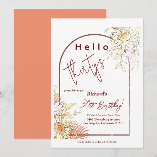 Bloemenboog 30e verjaardag uitnodiging (Voorkant / Achterkant)