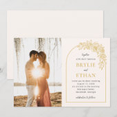 Bloemenboog bewerkbare kleur foto bruiloft kaart (Voorkant / Achterkant)