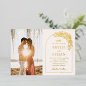 Bloemenboog FOLIE foto bruiloft uitnodiging (Staand Voorkant)