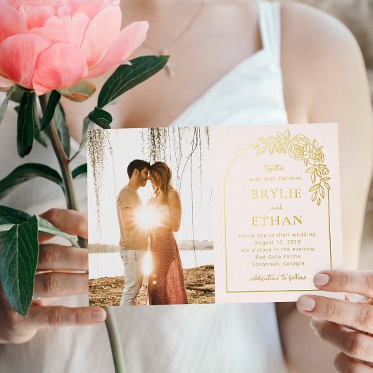 Bloemenboog FOLIE foto bruiloft uitnodiging