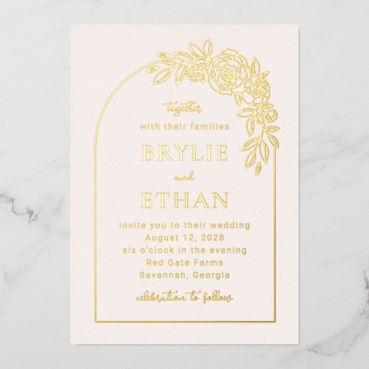 Bloemenboog FOLIE foto bruiloft uitnodiging (Voorkant)