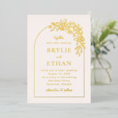 Bloemenboog FOLIE foto bruiloft uitnodiging (Staand Voorkant)