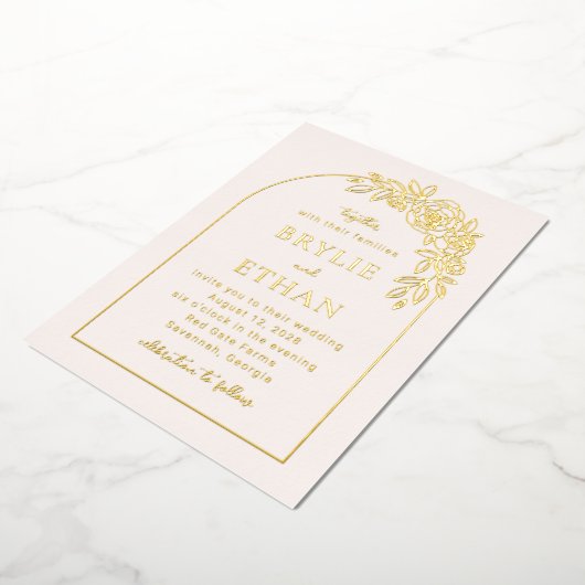 Bloemenboog FOLIE foto bruiloft uitnodiging (Gedraaid)