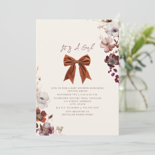 Bloemenboog Herfst Winter Girl Baby shower Kaart (Staand voorkant)