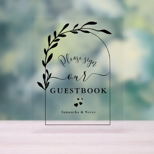Bloemenboog kalligrafie aangepaste bruiloft gasten acryl bord (Neutraal)