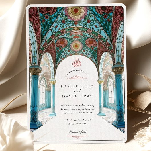 Bloemenboog & koepel Islamitische bruiloft Kaart