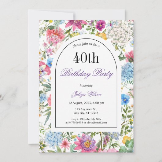 Bloemenboog Lijst 40e geboortedag Kaart (Voorkant)