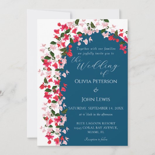 Bloemenboog met Bougainvillea bruiloft Uitnodiging (Voorkant)