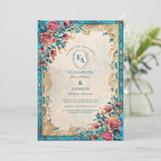  Bloemenboog Romance bruiloft Kaart (Staand voorkant)