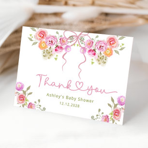 Bloemenboog roze Baby shower bedankkaart