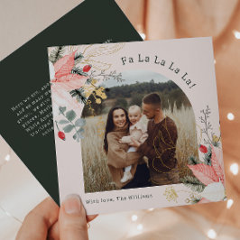 Bloemenboog roze fa la la la la la one foto feestdagenkaart