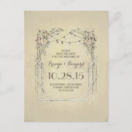 Bloemenboog rustiek save the date aankondigingskaart