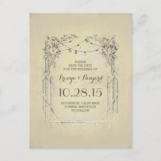 Bloemenboog  rustiek save the date aankondigingskaart (Voorkant)