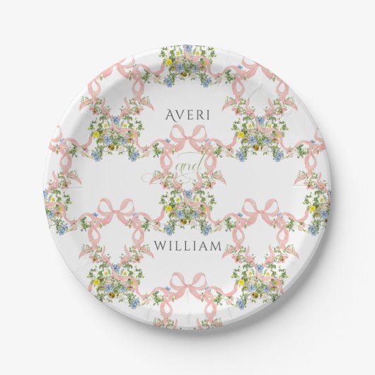 Bloemenboog tuin rustieke elegante foto bruiloft papieren bordje (Voorkant)