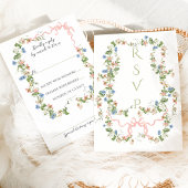 Bloemenboog tuin rustieke elegante foto bruiloft RSVP kaartje