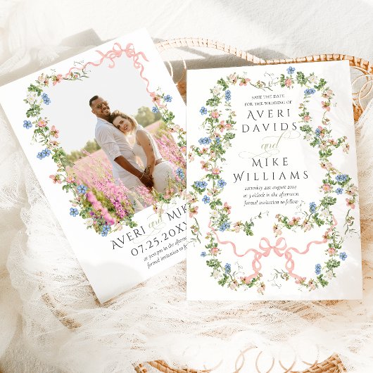 Bloemenboog tuin rustieke elegante foto bruiloft save the date