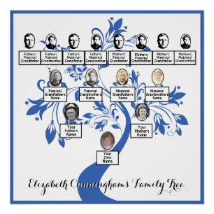Bloemenboom Blauw Silhouet Family Tree Foto's Perfect Poster