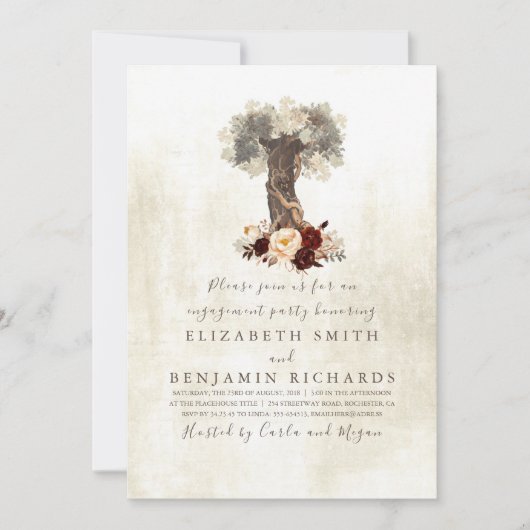 Bloemenboom rustieke verlovingsfeest kaart (Voorkant)