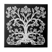 Bloemenboom van het leven in wit op zwart tegeltje (Voorkant)