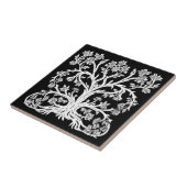 Bloemenboom van het leven in wit op zwart tegeltje (Zijkant)