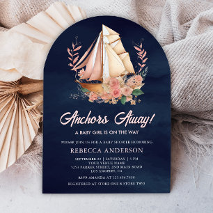Bloemenboot Nautisch Meisje Navy Arch Baby shower Kaart