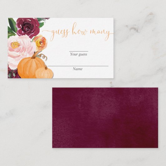 Bloemenbordeaux herfst pompoenen raden hoeveel informatiekaartje (Voorkant / Achterkant)