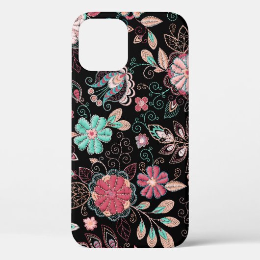 bloemenborduursel donker patroon Case-Mate iPhone case (Achterkant)