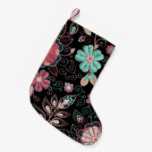  bloemenborduursel donker patroon kleine kerstsok (Voorkant (Hangend))