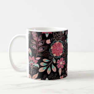bloemenborduursel donker patroon koffiemok