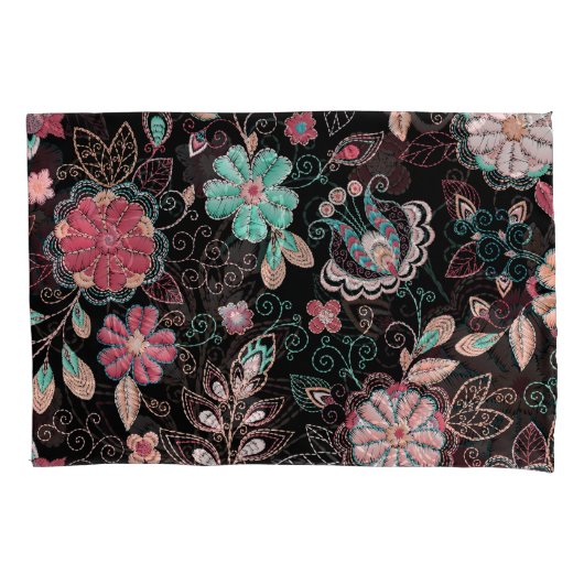  bloemenborduursel donker patroon kussensloop (Voorkant)