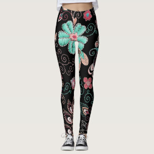  bloemenborduursel donker patroon leggings