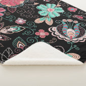  bloemenborduursel donker patroon sherpa deken (3/4)