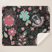  bloemenborduursel donker patroon sherpa deken (Voorkant (horizontaal))