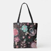 bloemenborduursel donker patroon tote bag (Achterkant)