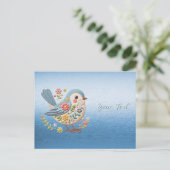 Bloemenborduurwerk Kleine Vogel Blauw Ansichtkaart Briefkaart (Staand voorkant)