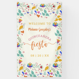 Bloemenborduurwerk Welkom Quinceañera Fiesta Spandoek