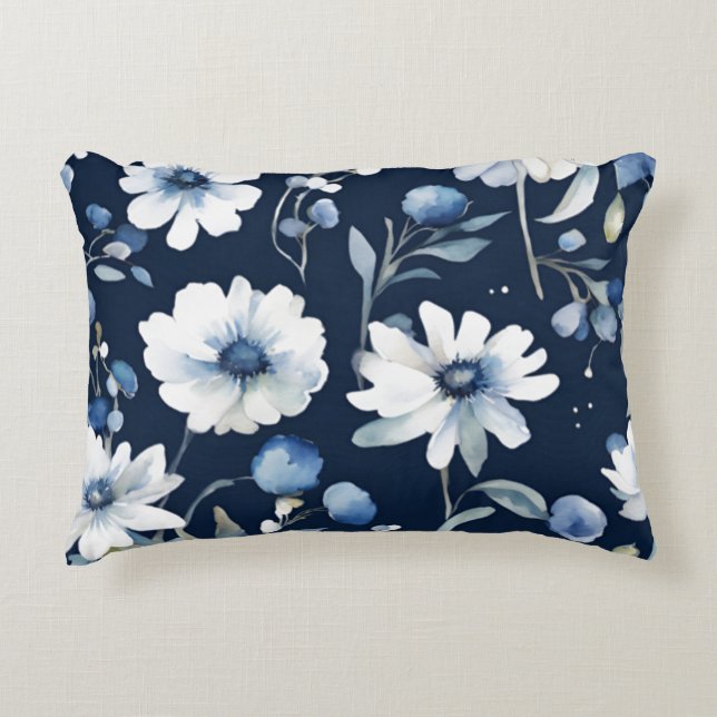 Bloemenbos Elegante Waterverf Blauw Accent Kussen (Voorkant)