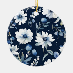 Bloemenbos Elegante Waterverf Blauw Keramisch Ornament