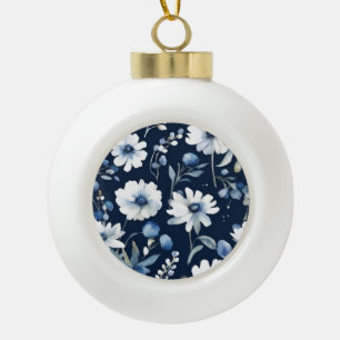 Bloemenbos Elegante Waterverf Blauw Keramische Bal Ornament