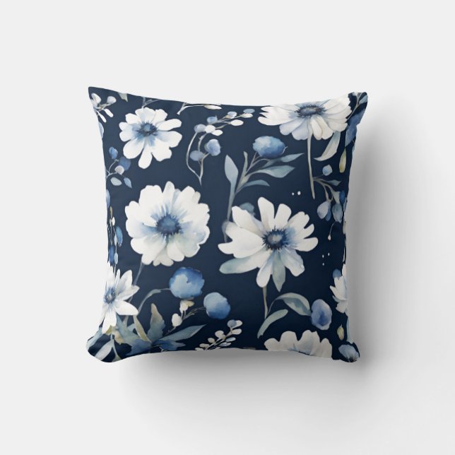 Bloemenbos Elegante Waterverf Blauw Kussen (Voorkant)