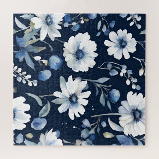 Bloemenbos Elegante Waterverf Blauw Legpuzzel (Horizontaal)