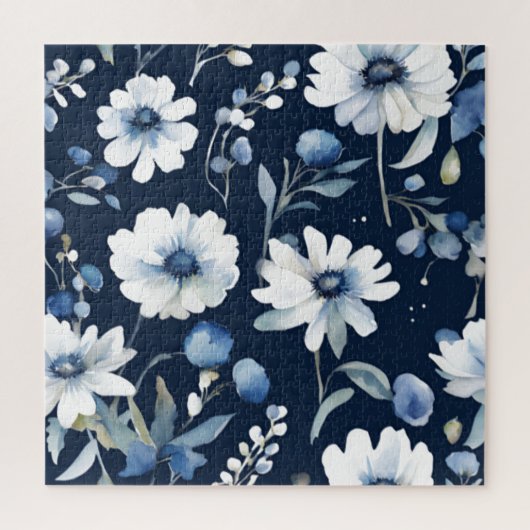 Bloemenbos Elegante Waterverf Blauw Legpuzzel (Verticaal)