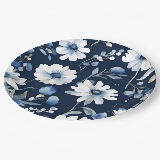 Bloemenbos Elegante Waterverf Blauw Papieren Bordje (Gekanteld)