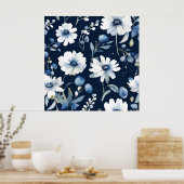 Bloemenbos Elegante Waterverf Blauw Poster (Keuken)