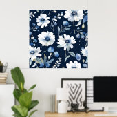 Bloemenbos Elegante Waterverf Blauw Poster (Thuiskantoor)