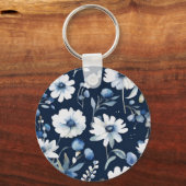 Bloemenbos Elegante Waterverf Blauw Sleutelhanger (Achterkant)